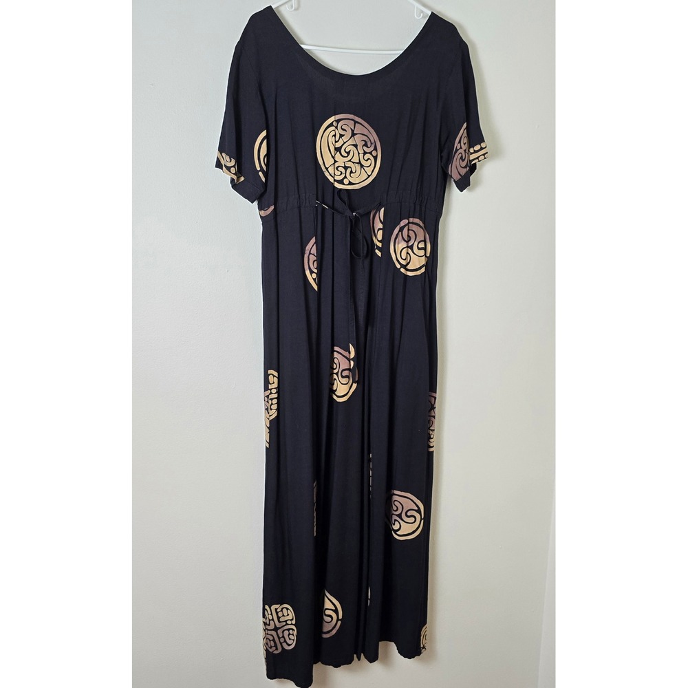 Smithsonian Batik Dress Womens Medium Short Sleeve Black Medallion Pattern - Picture 5 of 10